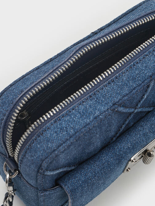 Eleni Denim Quilted Zip Crossbody Bag, Denim Blue, hi-res