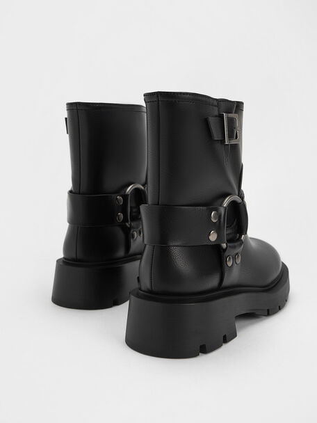 Metallic Buckled Ankle Boots, Black, hi-res