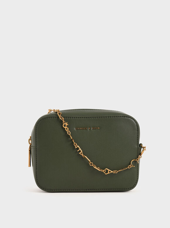 Chain-Link Rectangular Bag, Green, hi-res