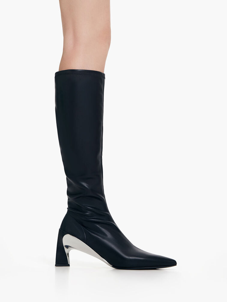 Devon Metallic Blade-Heel Knee-High Boots, Black, hi-res