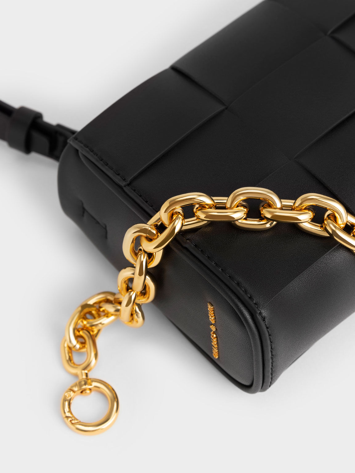 Woven Chain-Handle Bag, Black, hi-res