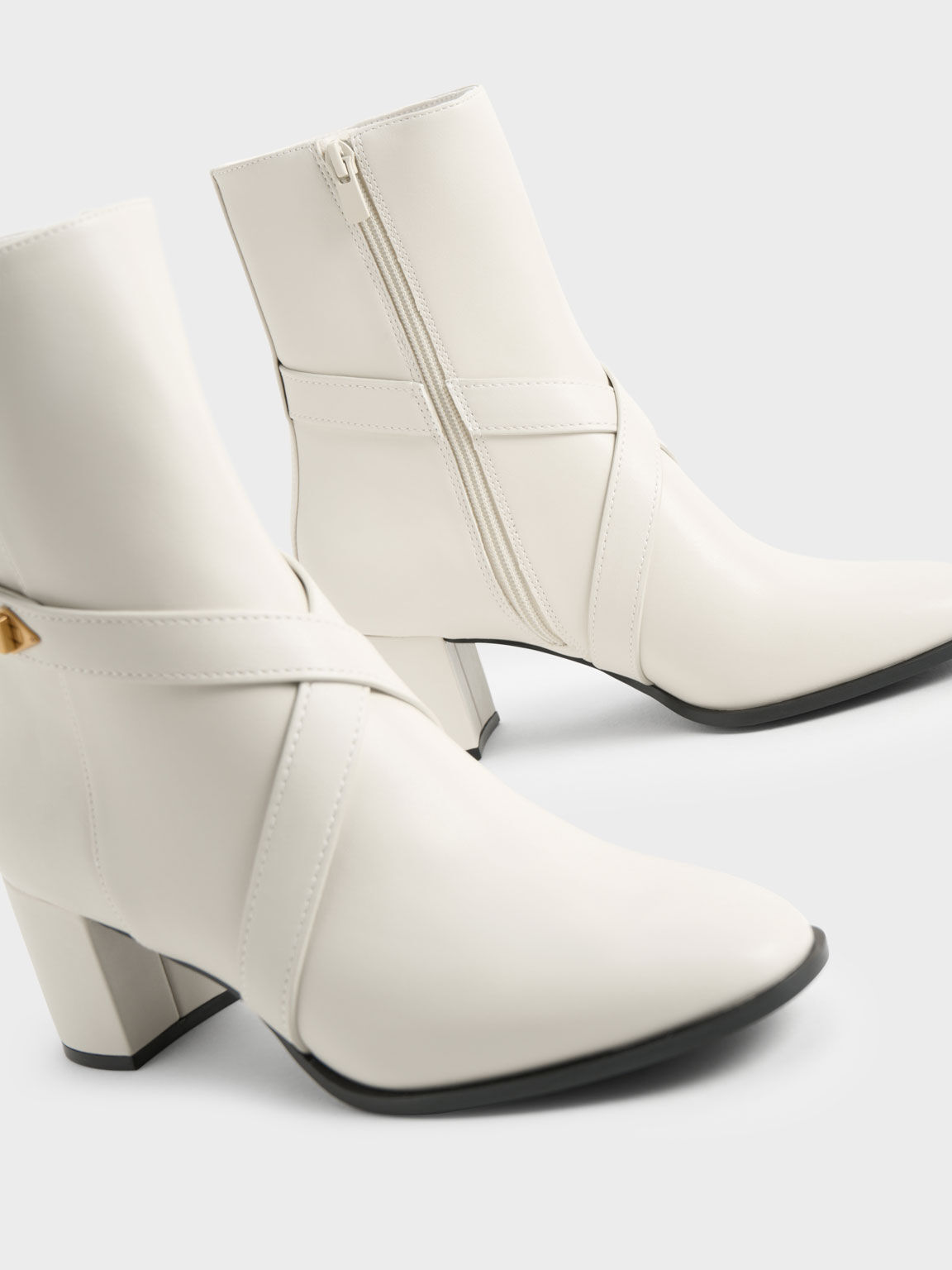 Metallic Accent Crossover Ankle Boots, Chalk, hi-res