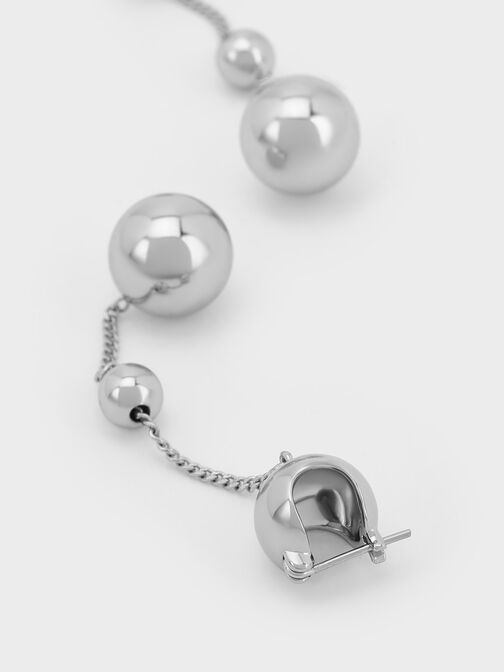 Metallic Sphere Crystal-Embellished Drop Earrings, Silver, hi-res
