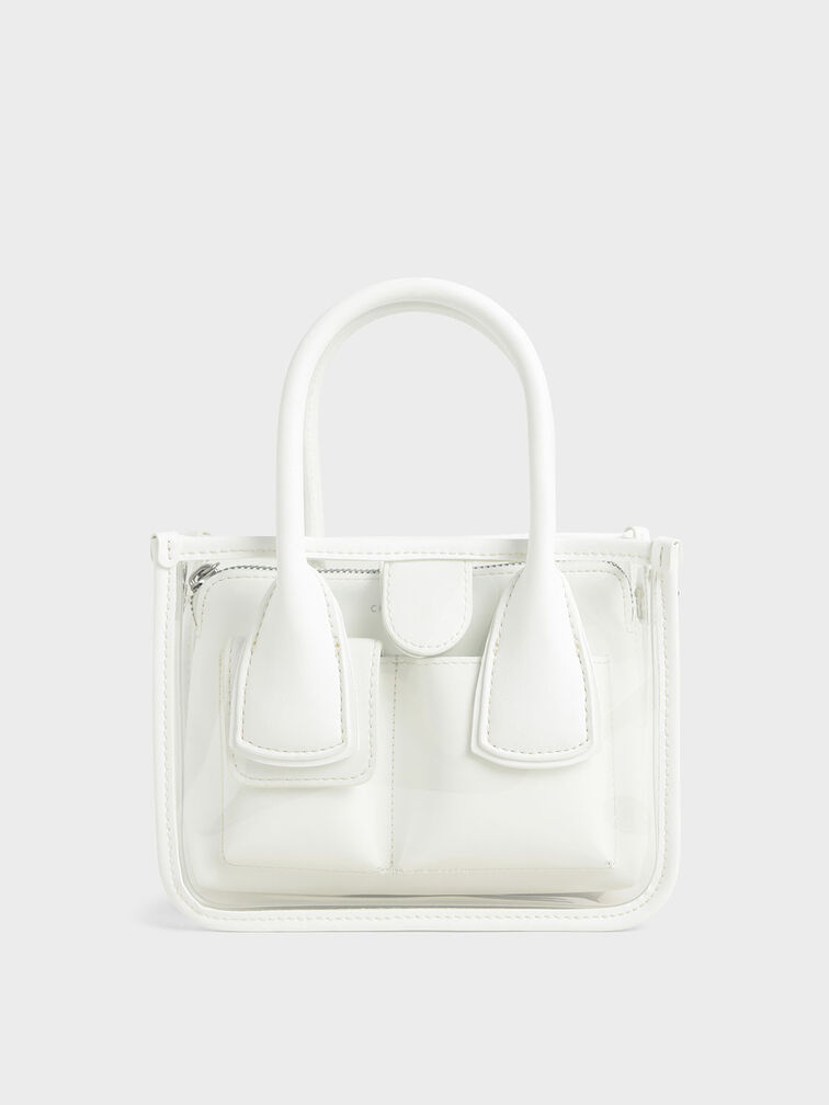 See-Through Effect Handbag, White, hi-res
