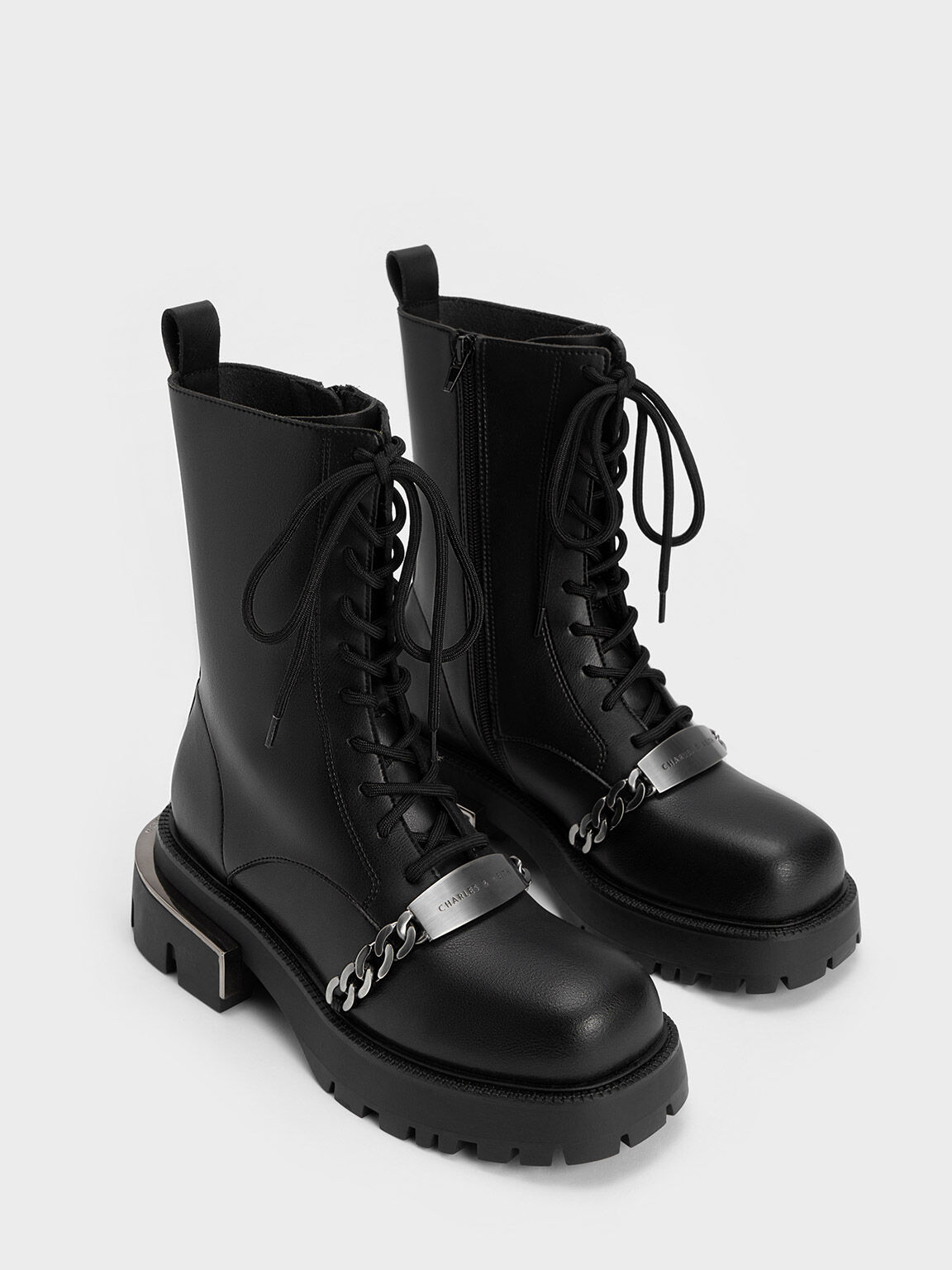 Selma Metallic Accent Lace-Up Boots, Black, hi-res