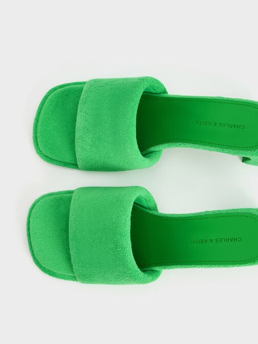 Loey Textured Curved-Heel Mules, Green, hi-res
