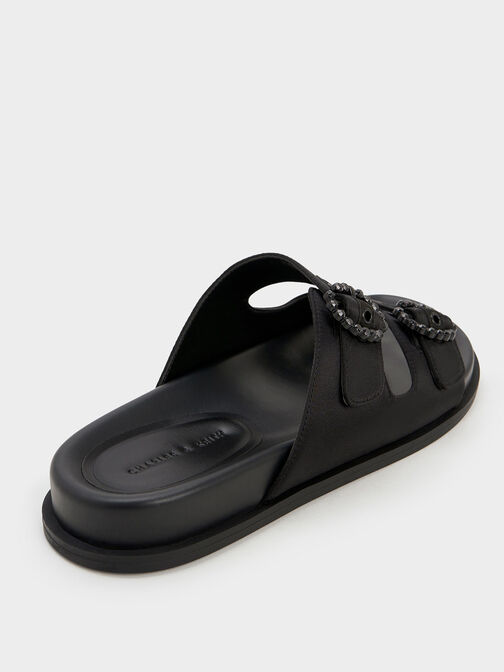 Reycled Polyester Embellished Buckle Sandals, Black, hi-res