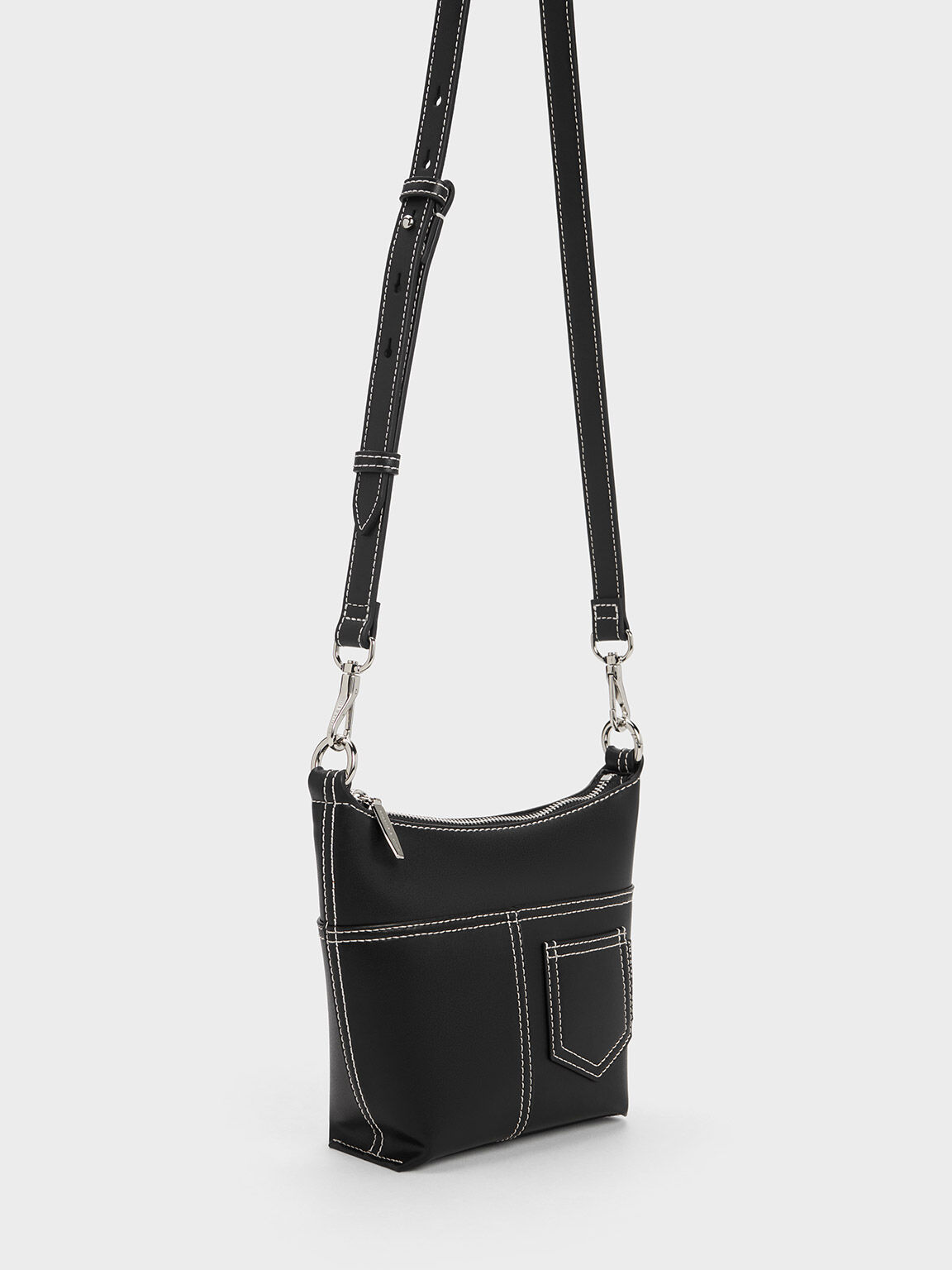 Black Anthea Contrast-Trim Shoulder Bag - CHARLES & KEITH SE