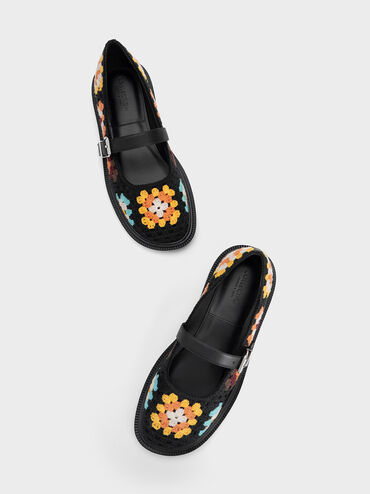 Zapatos Mary Jane de Cuero y Tejido, Multicolor, hi-res