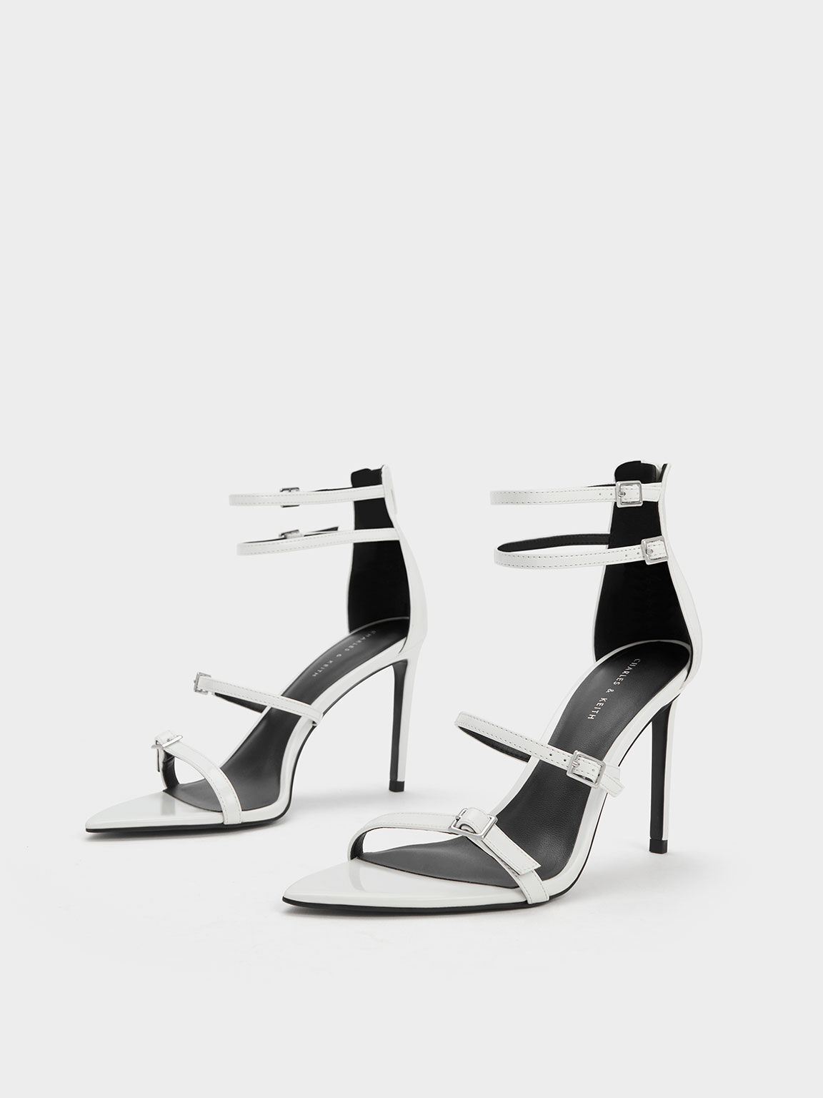 Patent Strappy Heeled Sandals, White, hi-res