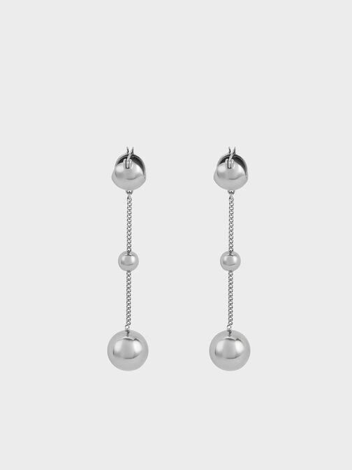 Metallic Sphere Crystal-Embellished Drop Earrings, Silver, hi-res