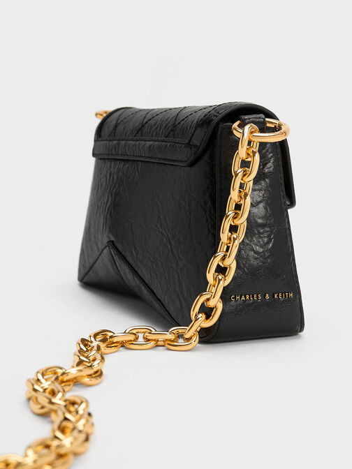 Arley Scarf Chain-Link Trapeze Bag, Black, hi-res