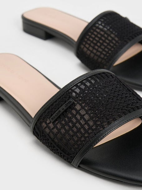 Sandalias slip-on tejidas con malla, Negro texturizado, hi-res