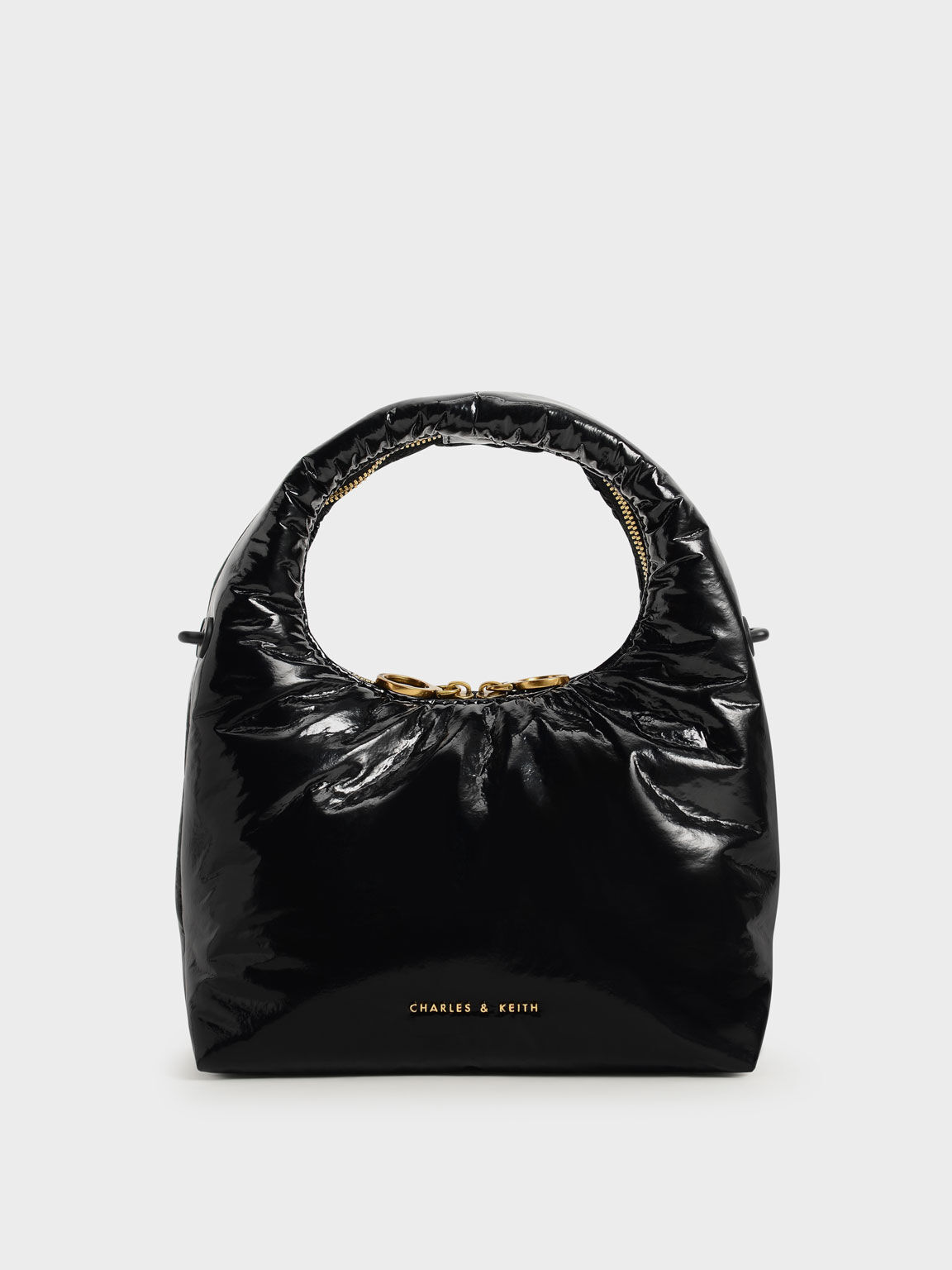 Wrinkled-Effect Puffy Bag, Black, hi-res