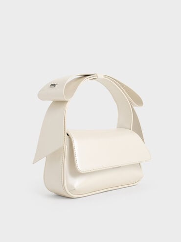 Leather Bow Top-Handle Bag, White, hi-res
