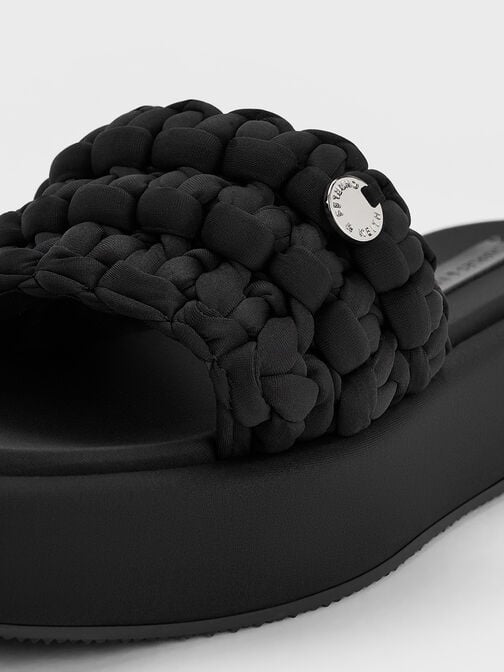Sandales compensées tissées, Noir Texturé, hi-res