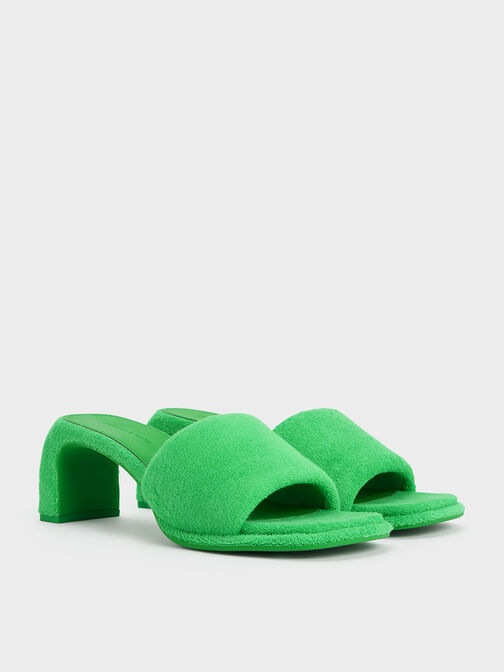 Loey Textured Curved-Heel Mules, Green, hi-res