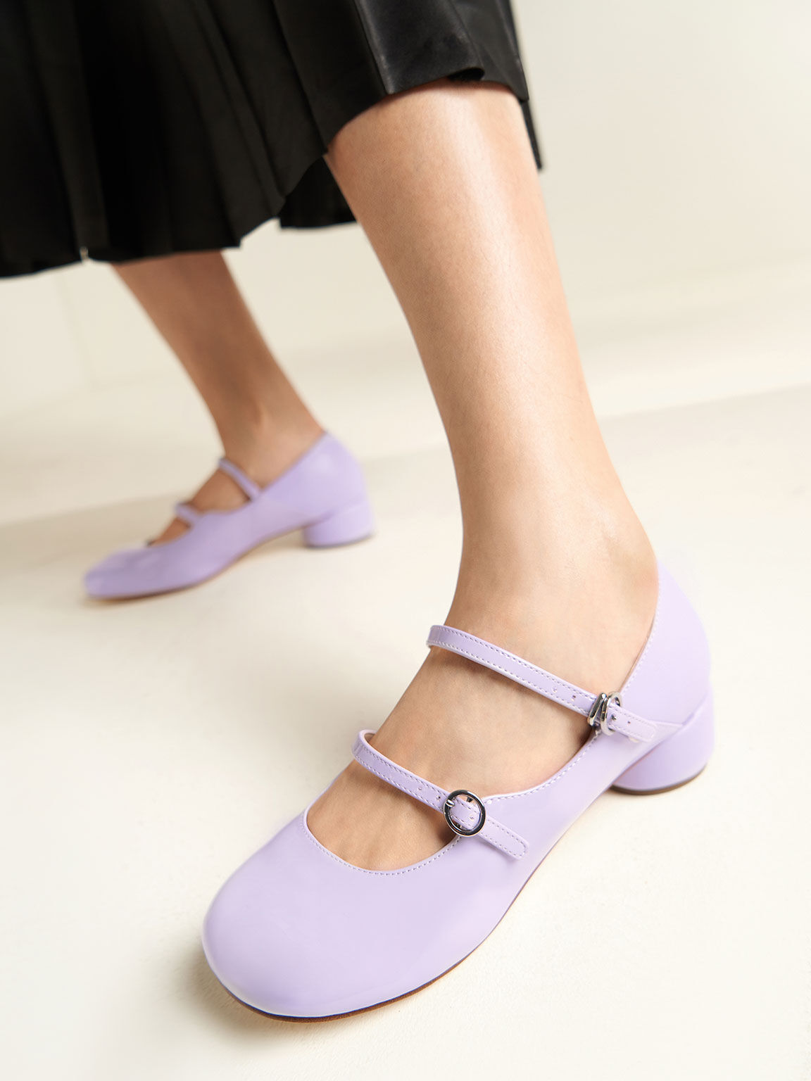 Patent Double-Strap Mary Janes, Lilac, hi-res