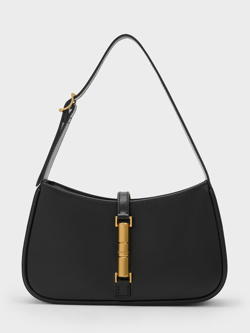 Cesia Metallic Accent Shoulder Bag, Black, hi-res