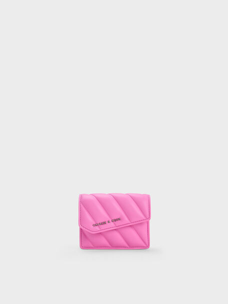 Asymmetric Flap Panelled Wallet, Pink, hi-res