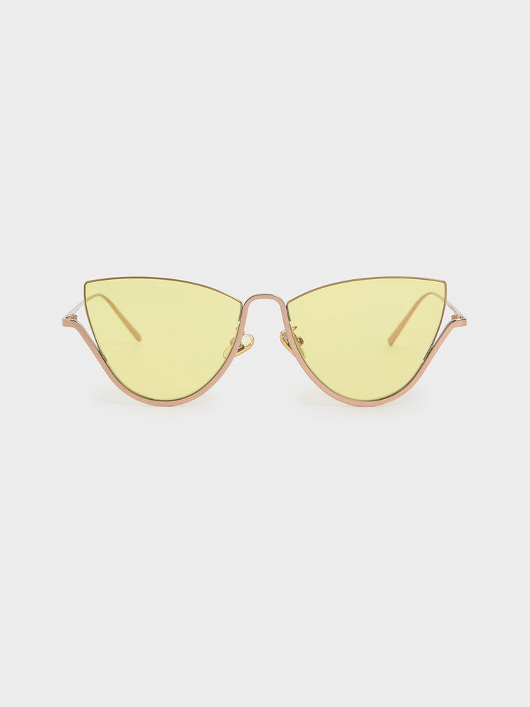 Half Frame Cat-Eye Sunglasses, Yellow, hi-res