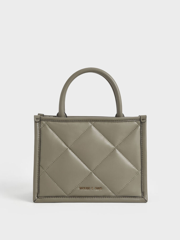 Taupe Quilted Double Handle Tote Bag - CHARLES & KEITH GR