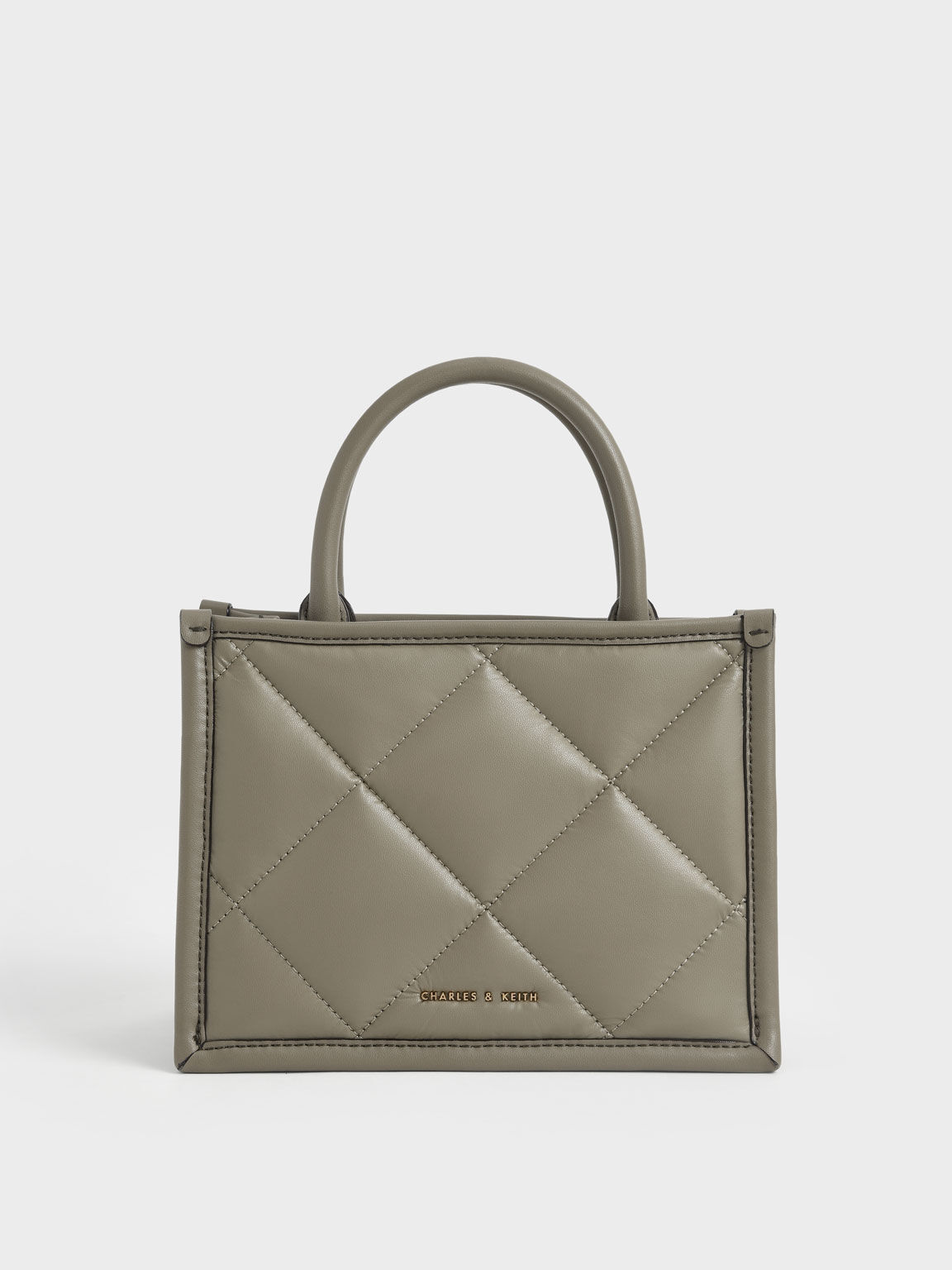 Quilted Double Handle Tote Bag, Taupe, hi-res