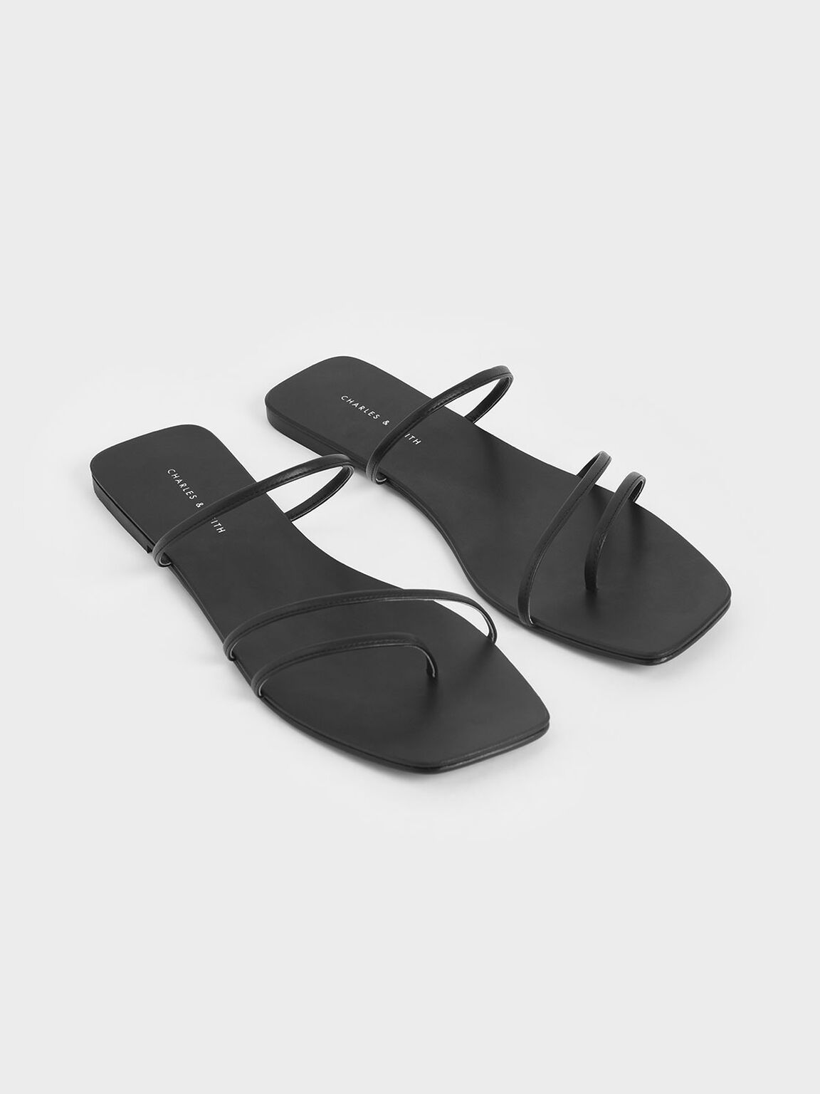 Strappy Thong Sandals, Black, hi-res