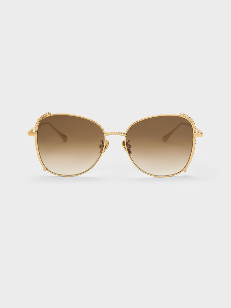 Gold Embellished Half-Frame Butterfly Sunglasses - CHARLES & KEITH ES
