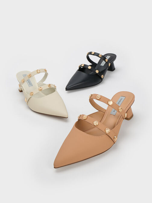 Studded Trapeze Heel Mules, Chalk, hi-res
