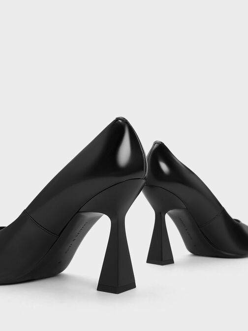 Zapatos de tacón trapecio con punta estrecha, Negro pulido, hi-res