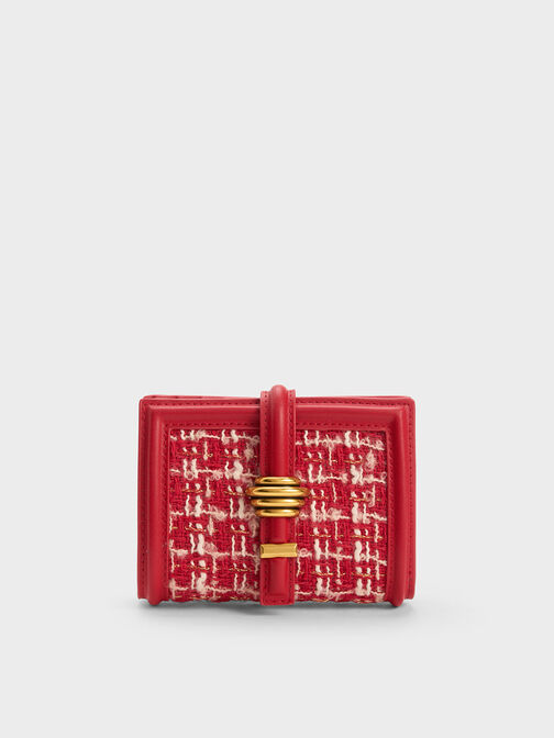 Porte-monnaie en tweed avec détail métallique Trudy, Rouge, hi-res
