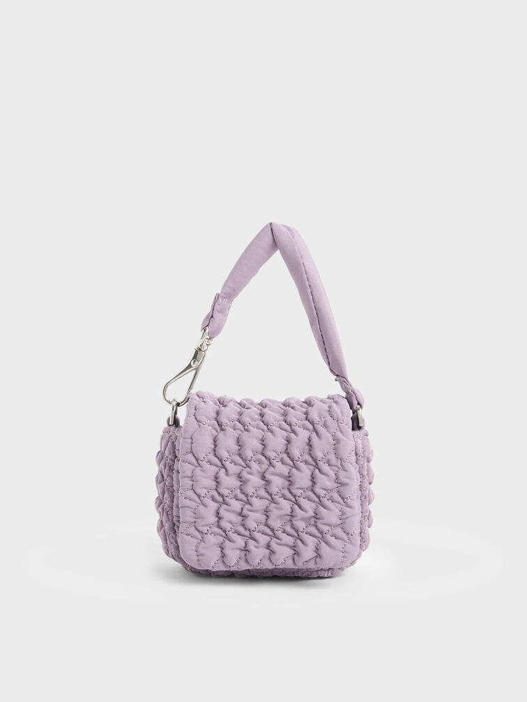 Recycled Polyester Ruched Mini Bag, Lilac, hi-res
