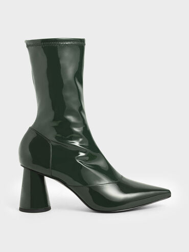 Patent Cylindrical Heel Calf Boots, Green, hi-res