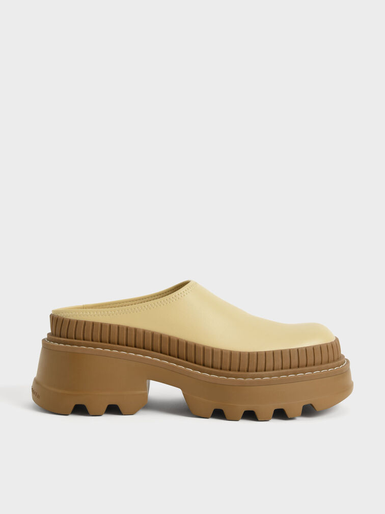 Two-Tone Chunky Round Toe Mules, Yellow, hi-res