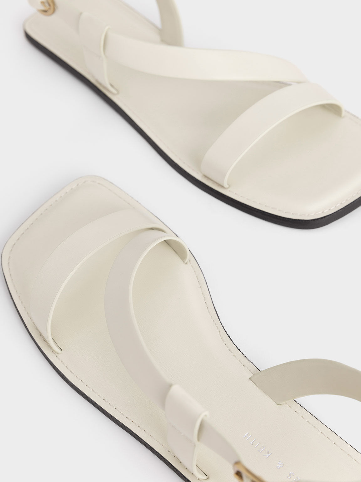 Asymmetric Slingback Flat Sandals, Chalk, hi-res