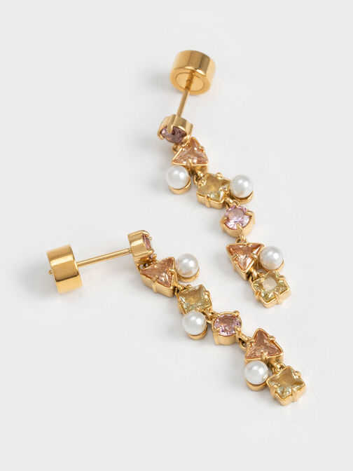 Pearl & Crystal-Embellished Drop Earrings, Nude, hi-res