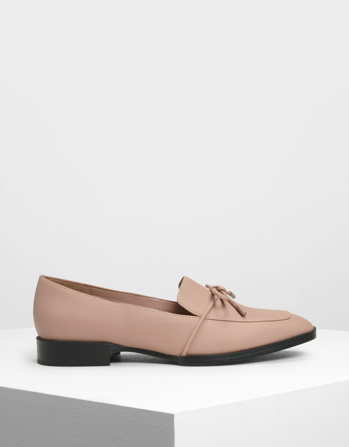Nude Bow Detail Loafers | CHARLES 
