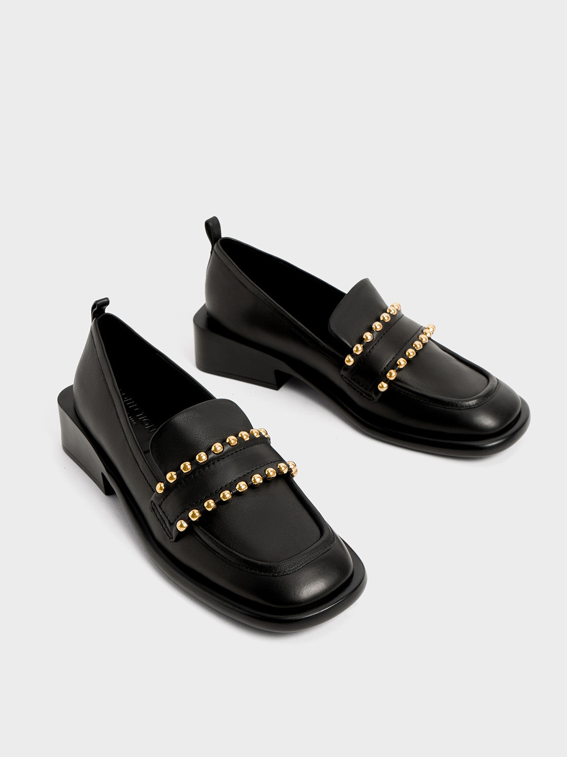 Studded Leather Penny Loafers, Black, hi-res