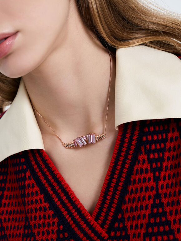 Swarovski® Crystal Embellished Matinee Necklace, Rose Gold, hi-res