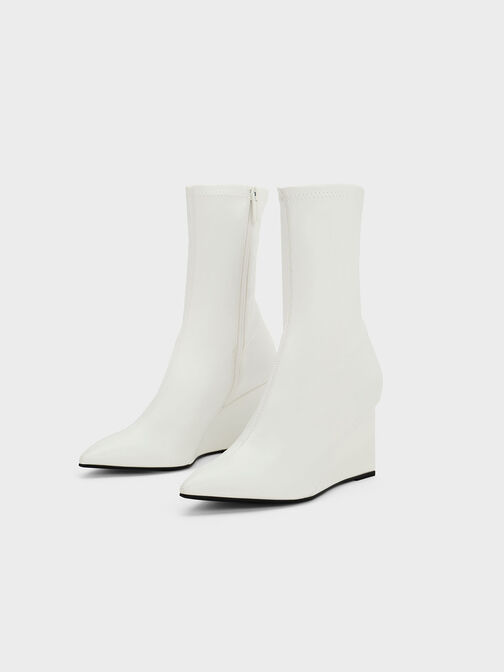 Pointed-Toe Wedge Ankle Boots, White, hi-res