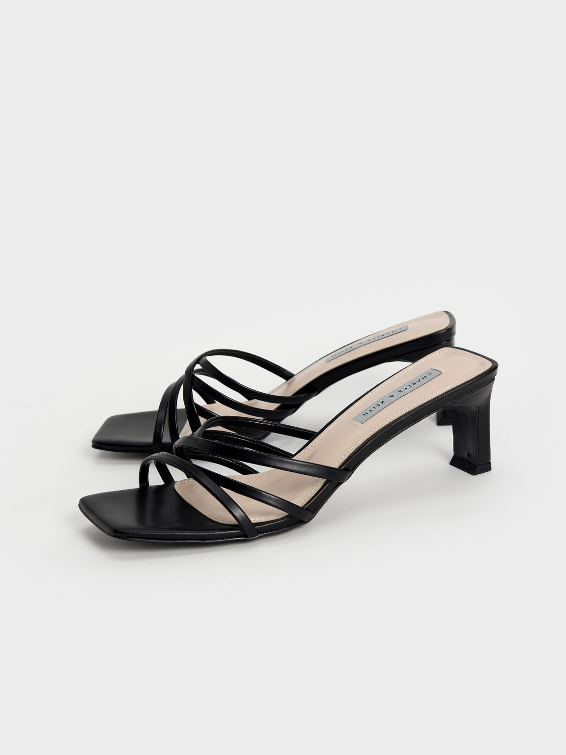 Asymmetric Strappy Sandals, Black, hi-res