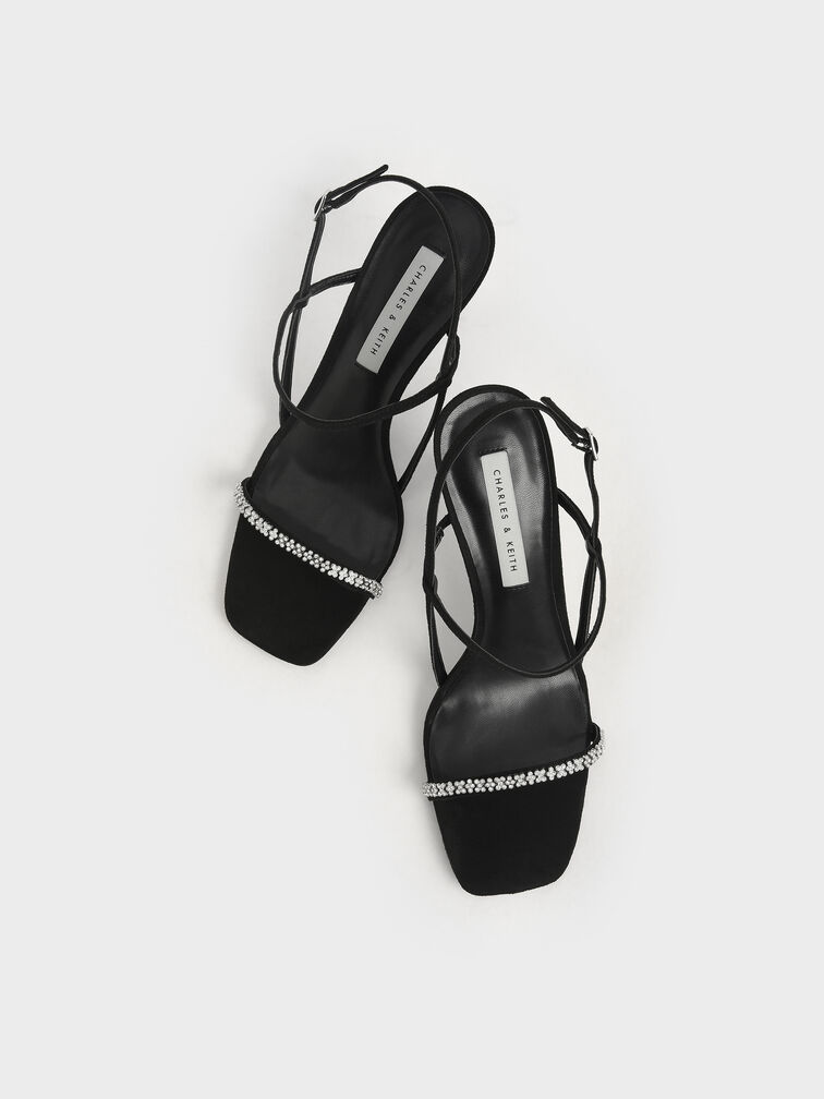 Textured Gem-Embellished Strappy Sandals, Black, hi-res