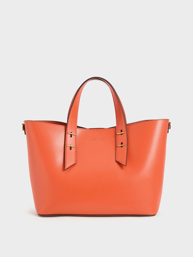 Double Handle Hobo Bag, Orange, hi-res