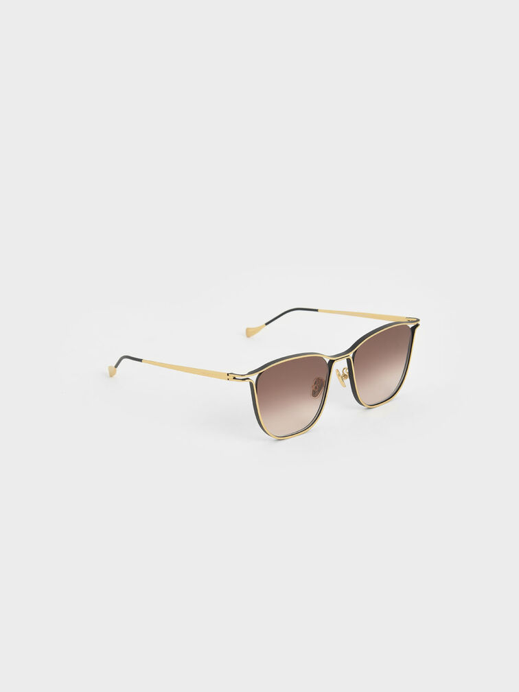 Two-Tone Wire Frame Butterfly Sunglasses, Gold, hi-res