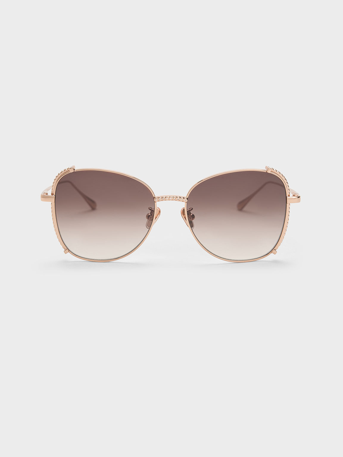 Embellished Half-Frame Butterfly Sunglasses, Rose Gold, hi-res