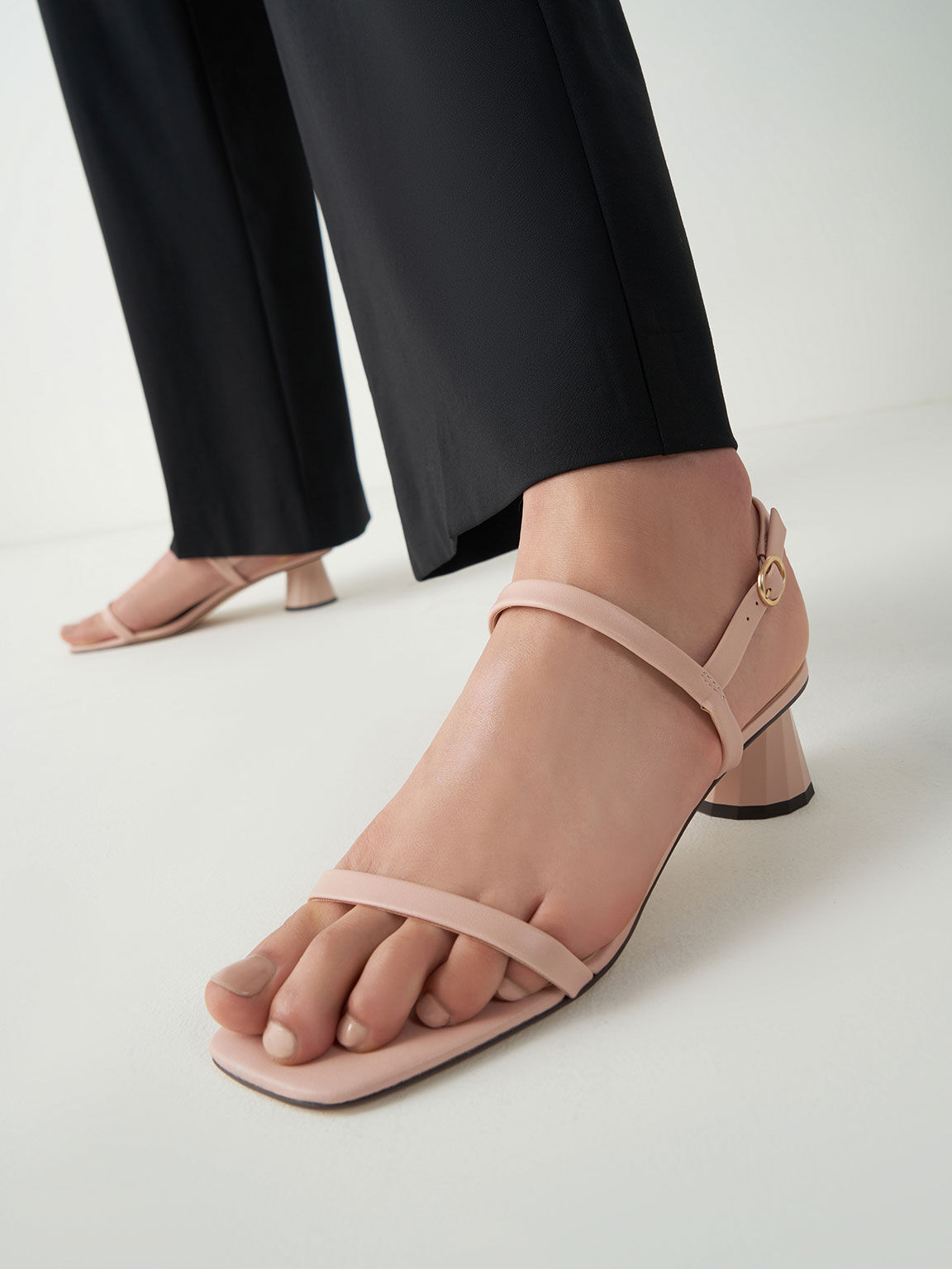 Metallic Cone Heel Slingback Sandals, Pink, hi-res