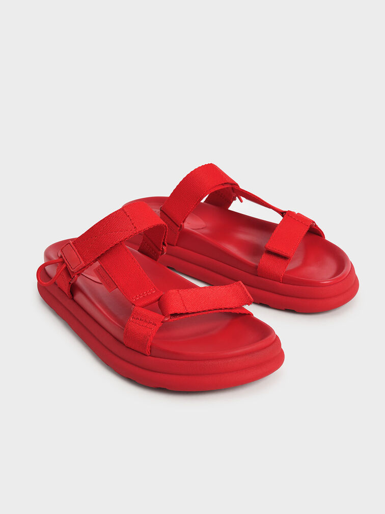 Sandales sport en polyester à lanière velcro, Rouge, hi-res