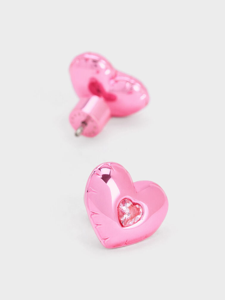 Bethania Heart Crystal Stud Earrings, Pink, hi-res