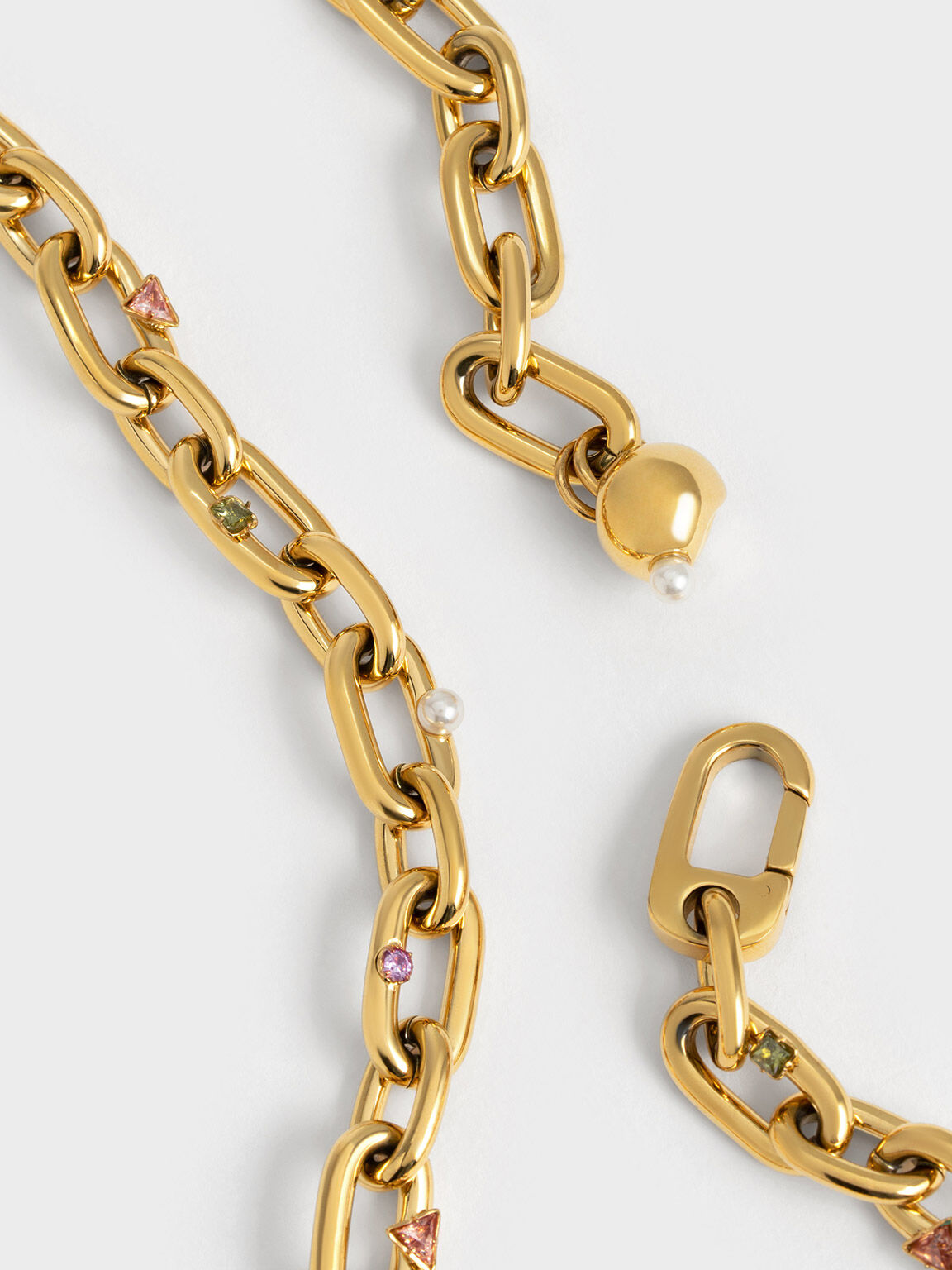Crystal-Embellished Chain-Link Necklace, Nude, hi-res